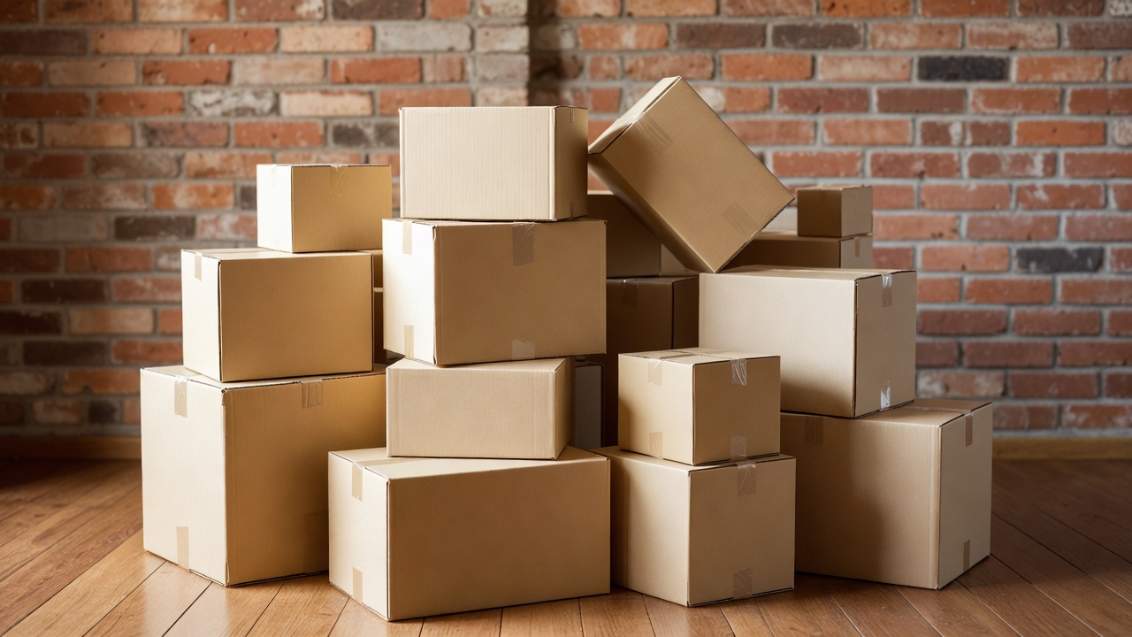 Cajas de cartón apiladas en almacén ecológico